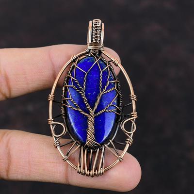 Drzewo Życia Lapis Lazuli Wisiorek Miedziany Drut Owinięty Wisiorek Kamień Szlachetny Wisiorek Lapis Lazuli Miedziana Biżuteria Ręcznie Robiony Wisiorek Prezent Dla Matki