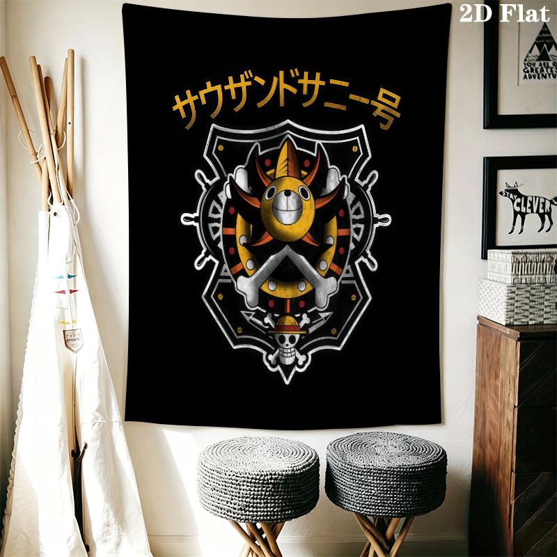 One Piece Jolly Roger Logo Wall Tapestry Aesthetic Wall Hanging Printed Fabric Blanket Decorative Tapestries For Bedroom Living Room Home Decor
