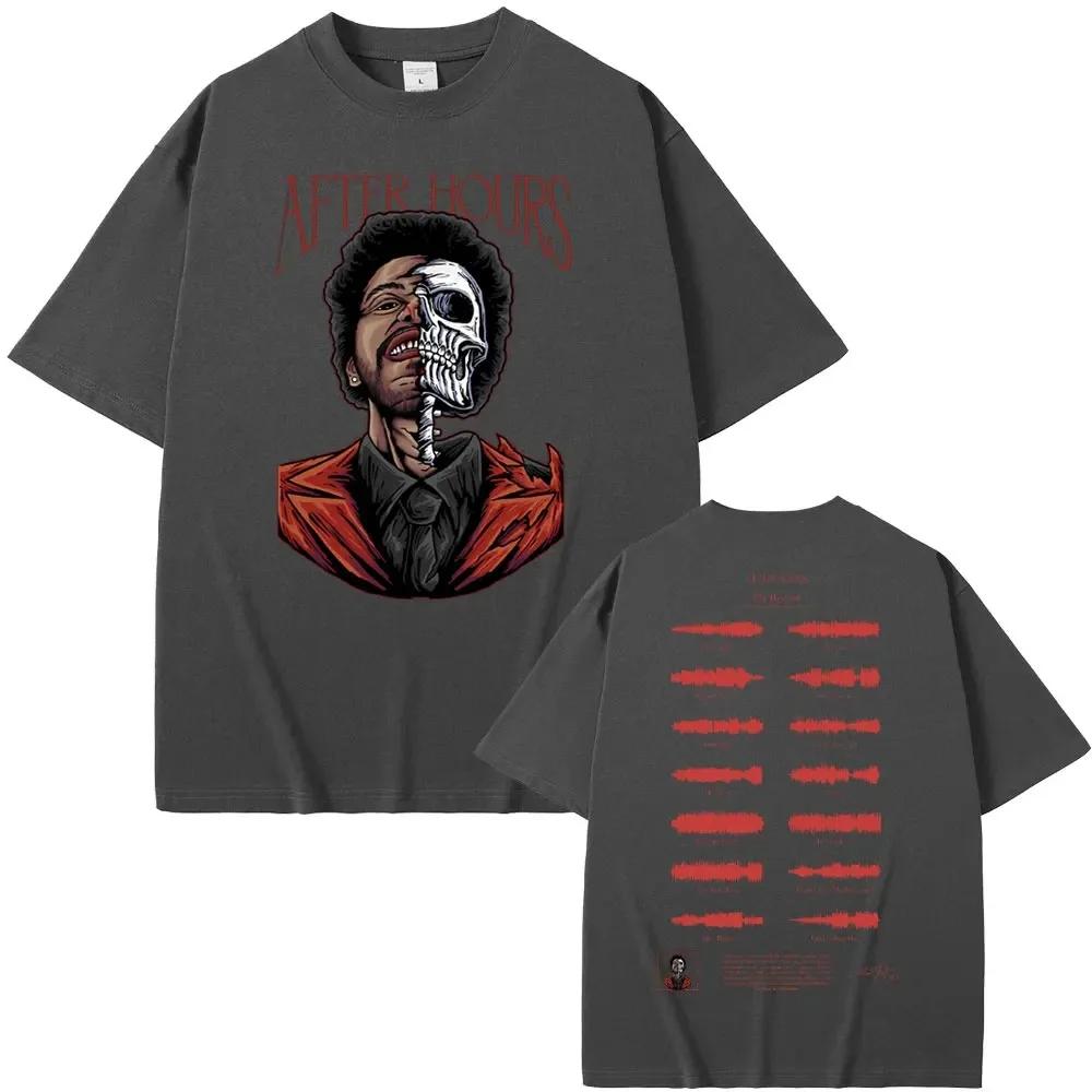 Rapper The Weeknd After Hours Graphic Tshirt Skeleton Streetwear Men Women Hip Hop Oversized T-shirts Men's Fashion Vintage Tees