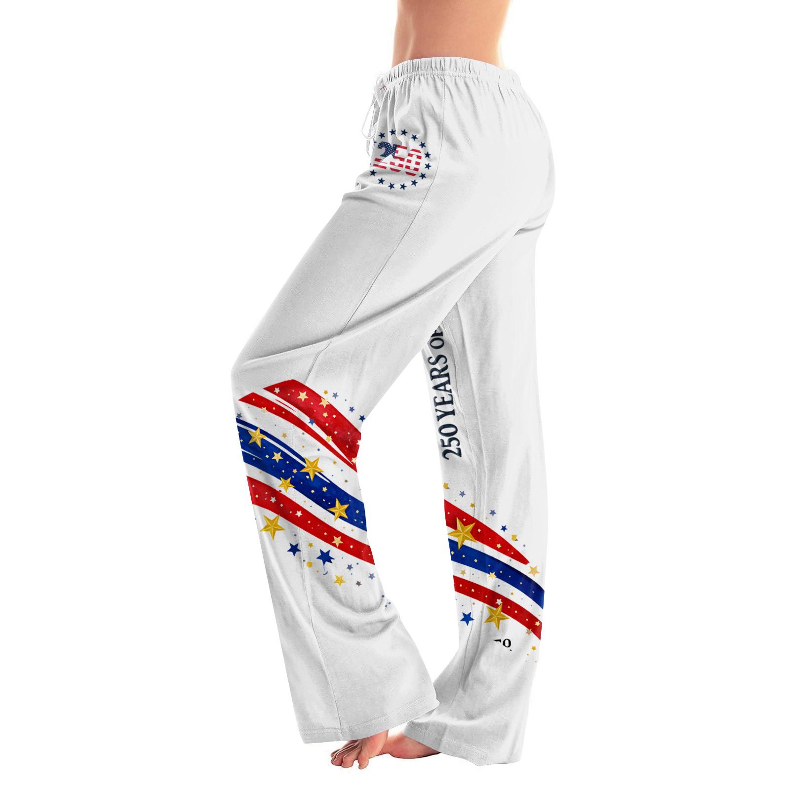 

Women s Drawstring Independence Day Festival Printed Trousers Casual Pants XL білий