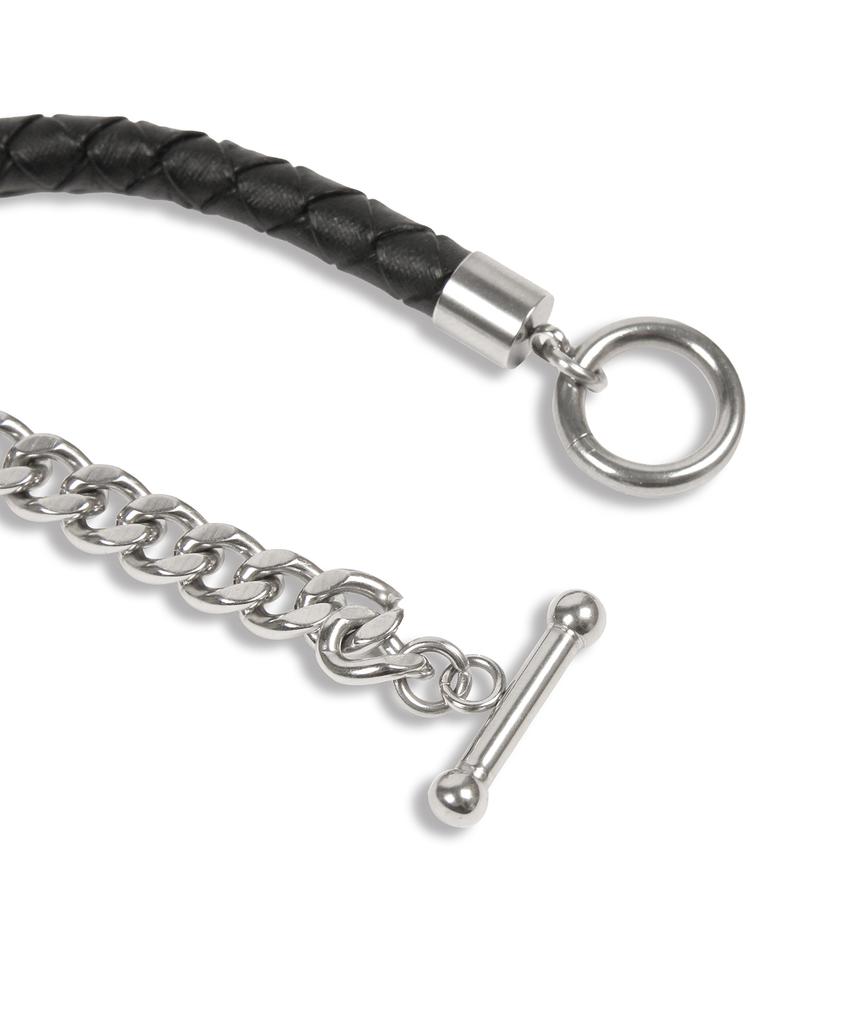 Doffjason Cowhide Chain Rope Leather Bracelet Black