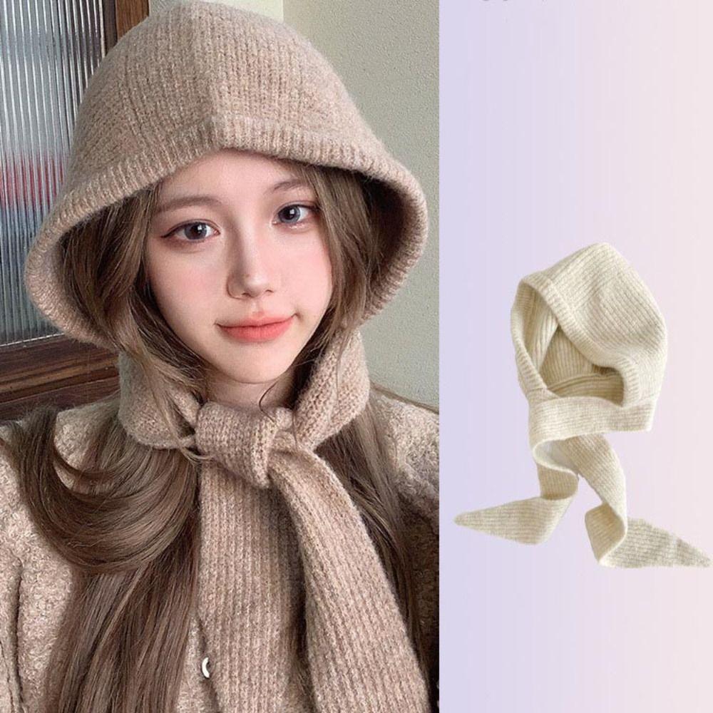 Neckerchief Balaclava Skullies Caps Soft Knitted Beanies Hats Winter Scarf Hat  Girls