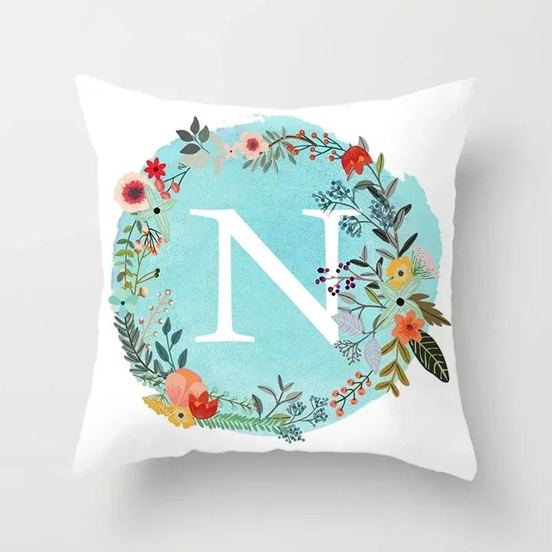 A-Z Letter Cushion Cover Blue Floral   Soft Throw Pillow Cover Decorative Sofa Pillow Case Pillowcase