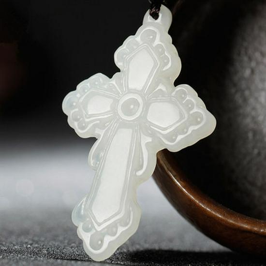 Natural Xinjiang Hetian White Jade Cross Pendant