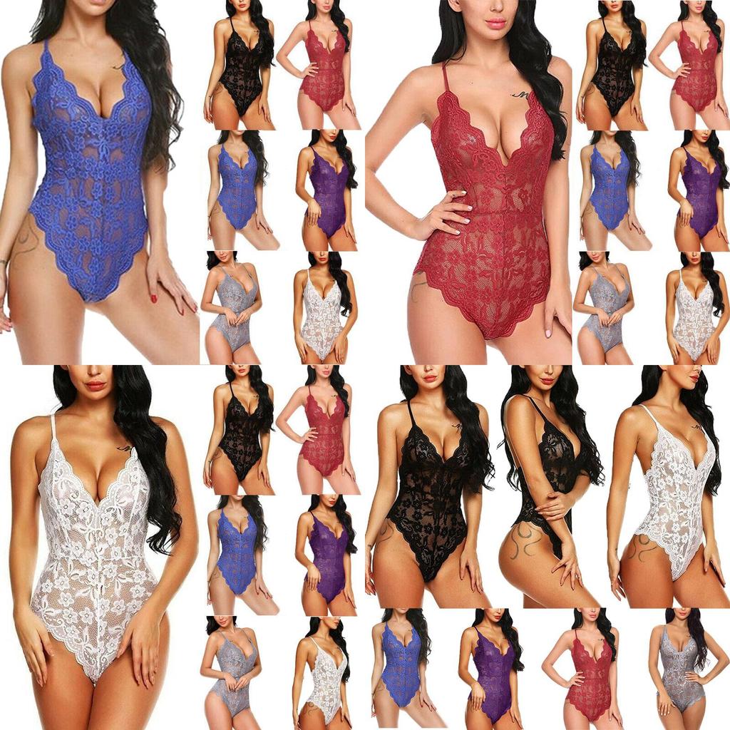 Women Lace Stretch Bodysuit Lingerie Sleeveless V Neck Top Jumpsuit S3xl Vest