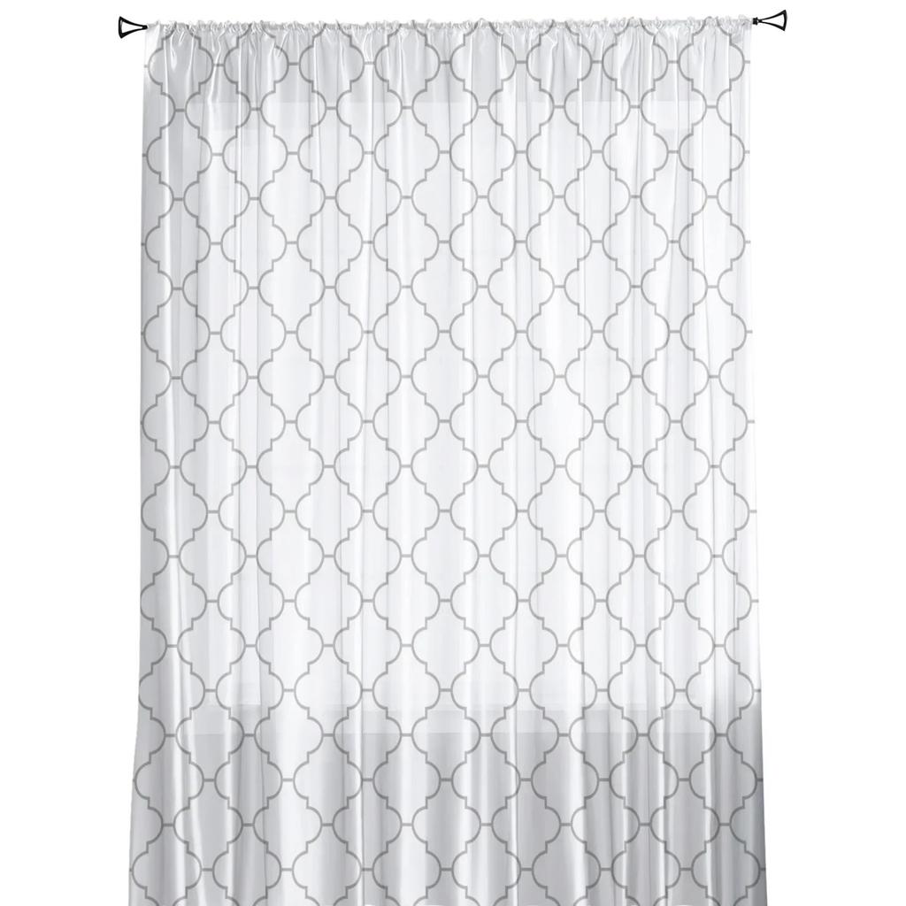 White Geometric Morocco Sheer Curtains Modern Voile Tulle Window Drapes for Living Room Bedroom Decor