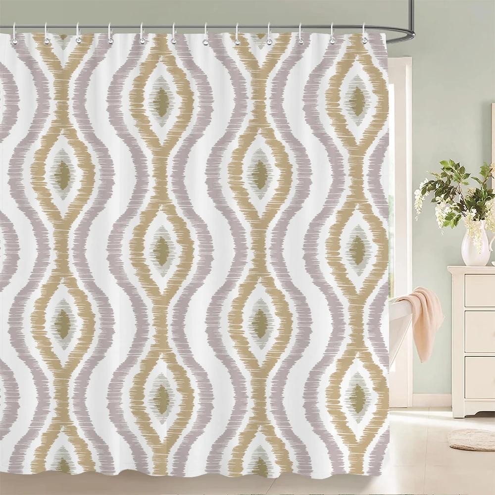 Modern Stripe Shower Curtains Waterproof Fabric Bath Curtains For Bathroom Bathtub Large Wide Bathing Cover With Hooks