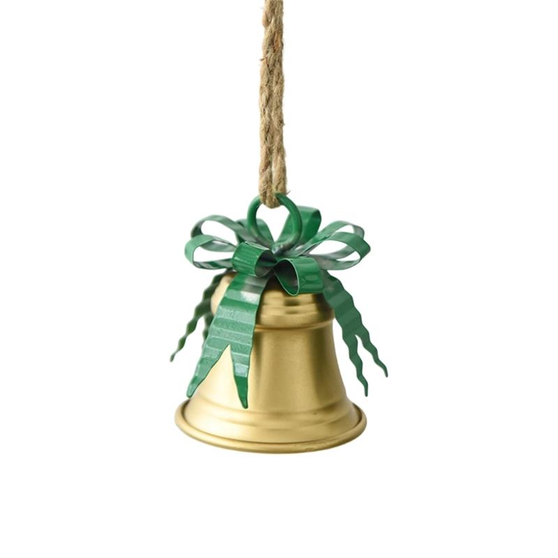 Holiday Bell Hanging Ornament for Christmas Tree and Entryway, Metal Display Piece with Top Accent and Rope Loop