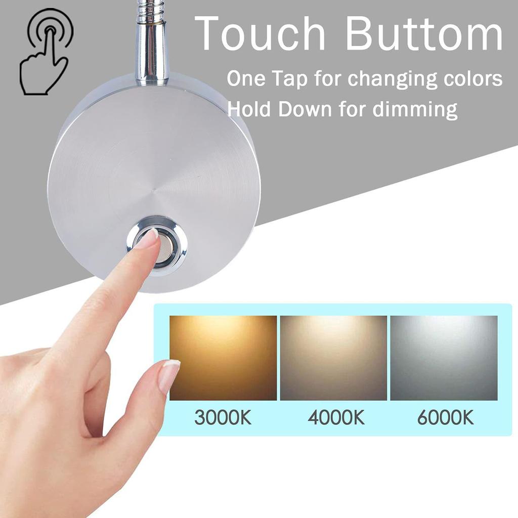 Smart Touch LED Gooseneck Wall Light with Stepless Dimming & Eye Protection