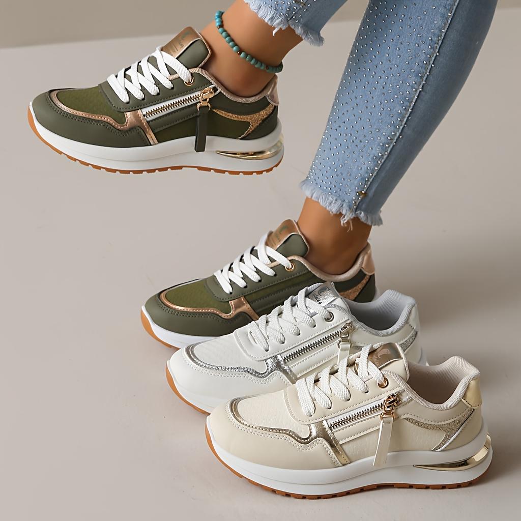 Comode Scarpe da Donna con Suola Spessa, Versatili Scarpe da Donna Basse con Zip Laterale Rialzanti, Scarpe da Donna Casual Sportive da Esterno