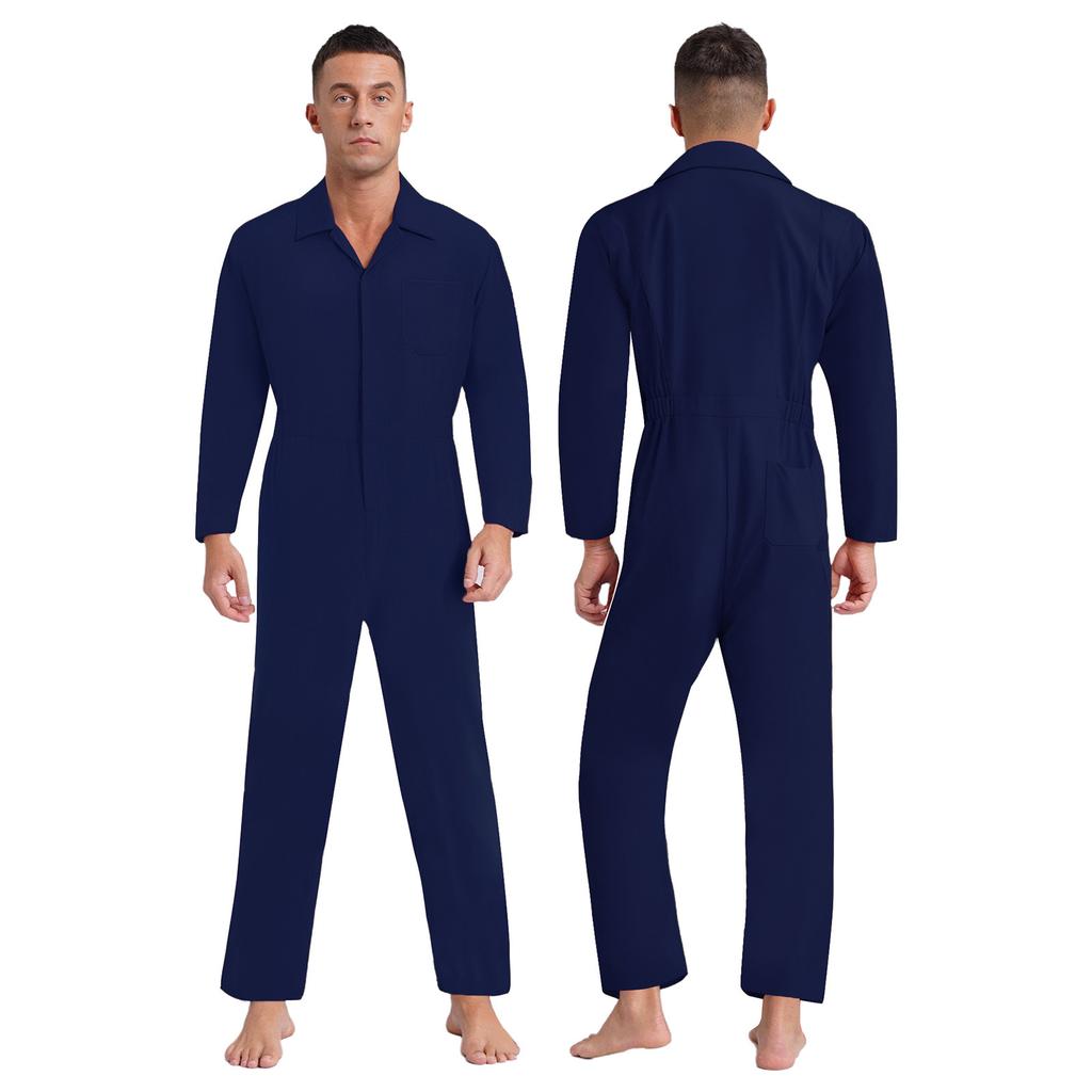Utility Coverall for Men S-3XL: Easy Wear Front Zipper Jumpsuit, Long Sleeve with Classic Turn-Down Collar, Minimalist Design