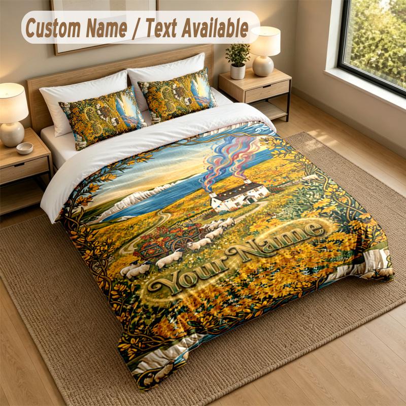 Autumn Harvest Theme Personalized 3Pcs Bedding Set Custom Text & Name 1 Sheet 2 Pillowcases Household Bedding 1pc