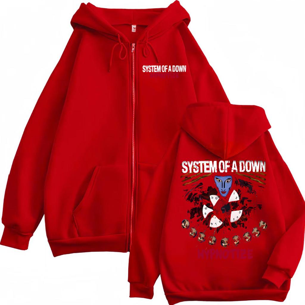 Rockband System of A Down Hypnotize Grafisk Dragkedjehoodie Mode Vintage Dragkedja Pullovers Män Kvinnor Lediga Fleece Sweatshirts