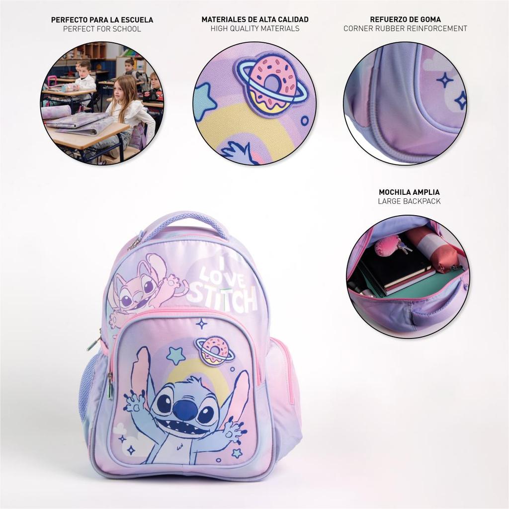 Ghiozdan Scoala School Backpack 2 Compartments 42x32x15 cm I Love Stitch Blue Kids Backpack Large Capacity