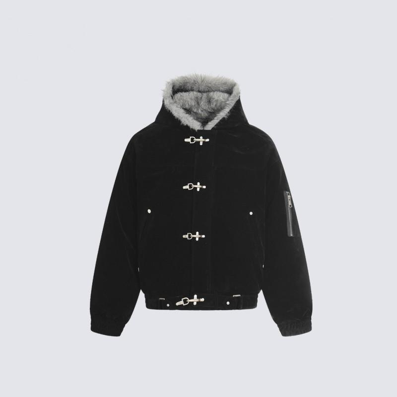 Mens Thick Warm Hooded Cotton Coat With Fur Collar Loose Fit Winter Casual Streetwear