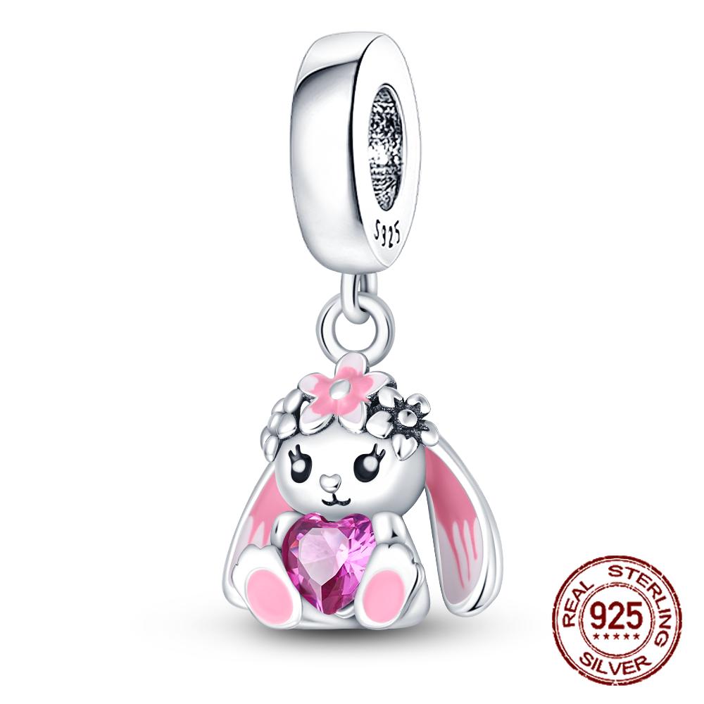 925 Sterling Silber Lila Perlen Blume Schmetterling Hänge Charm Passend 4MM Lochdurchmesser Armband Halskette 925 Schmuck Geschenkherstellung