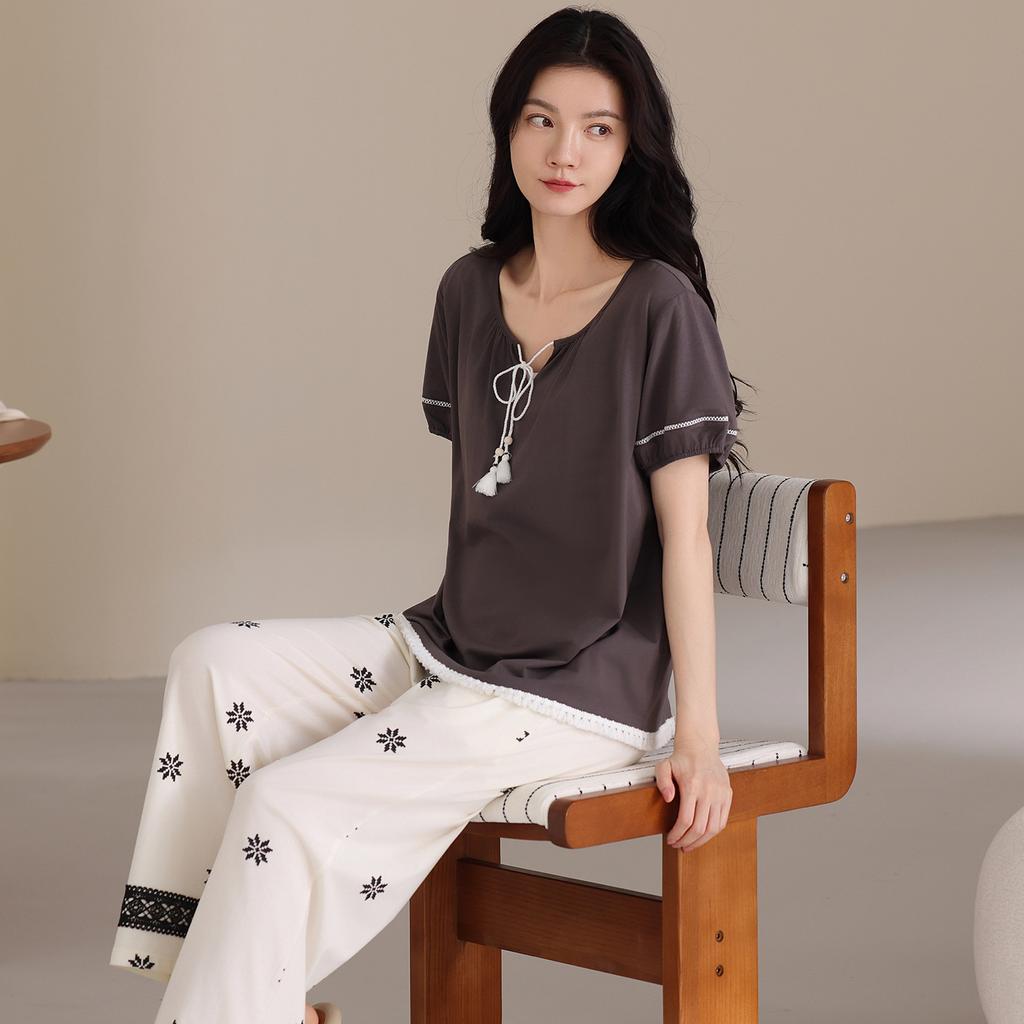 Pure Cotton Women's Pajamas with Chest Pads Women's 1011 New Spring and Summer Anti-bumping Students Can Wear Loungewear Suit