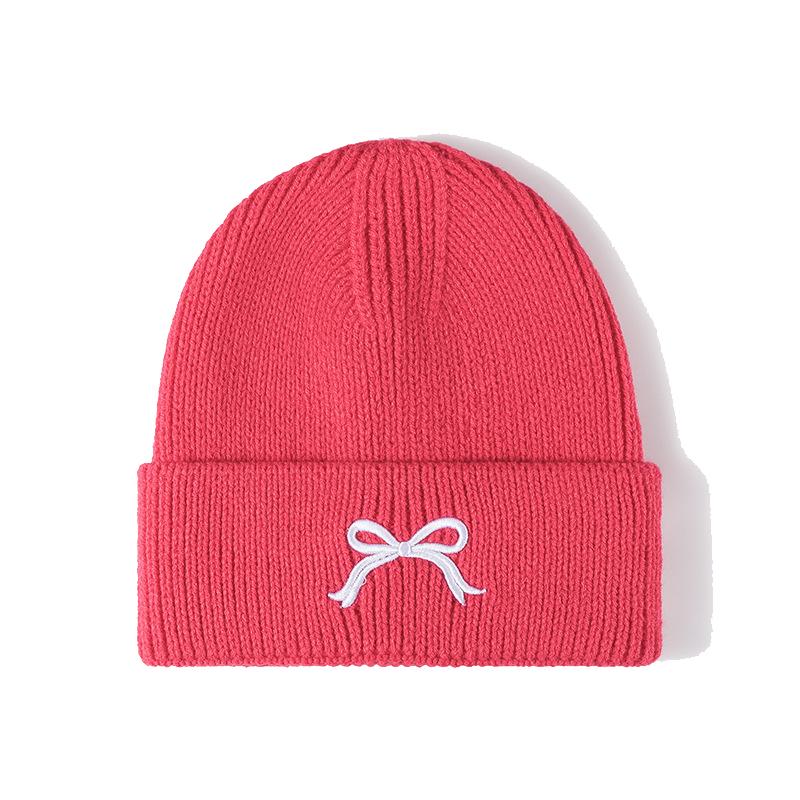 Winter Knitted Beanie Hat For Women Bow Embroidery Beanies Cap Fashion Ski Warm Korean Style Skullies Caps Hip Hip Casual Y2K Pullover Cap