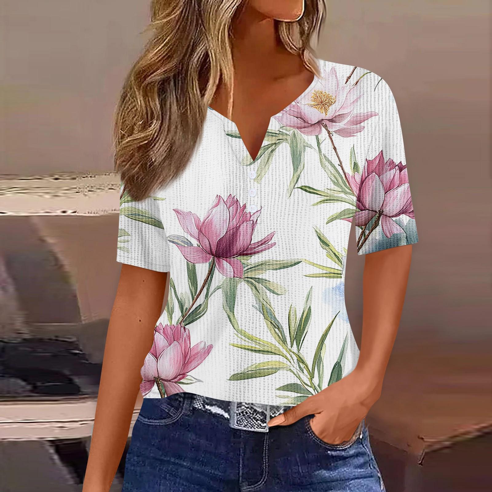 

Жіноча футболка з короткими рукавами в смужку з ботанічним принтом і коміром XL