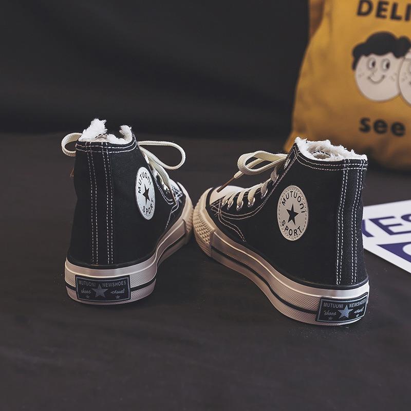 New autumn and winter velvet cotton shoes high-top replica thickened warm couple shoes retro classic canvas shoes