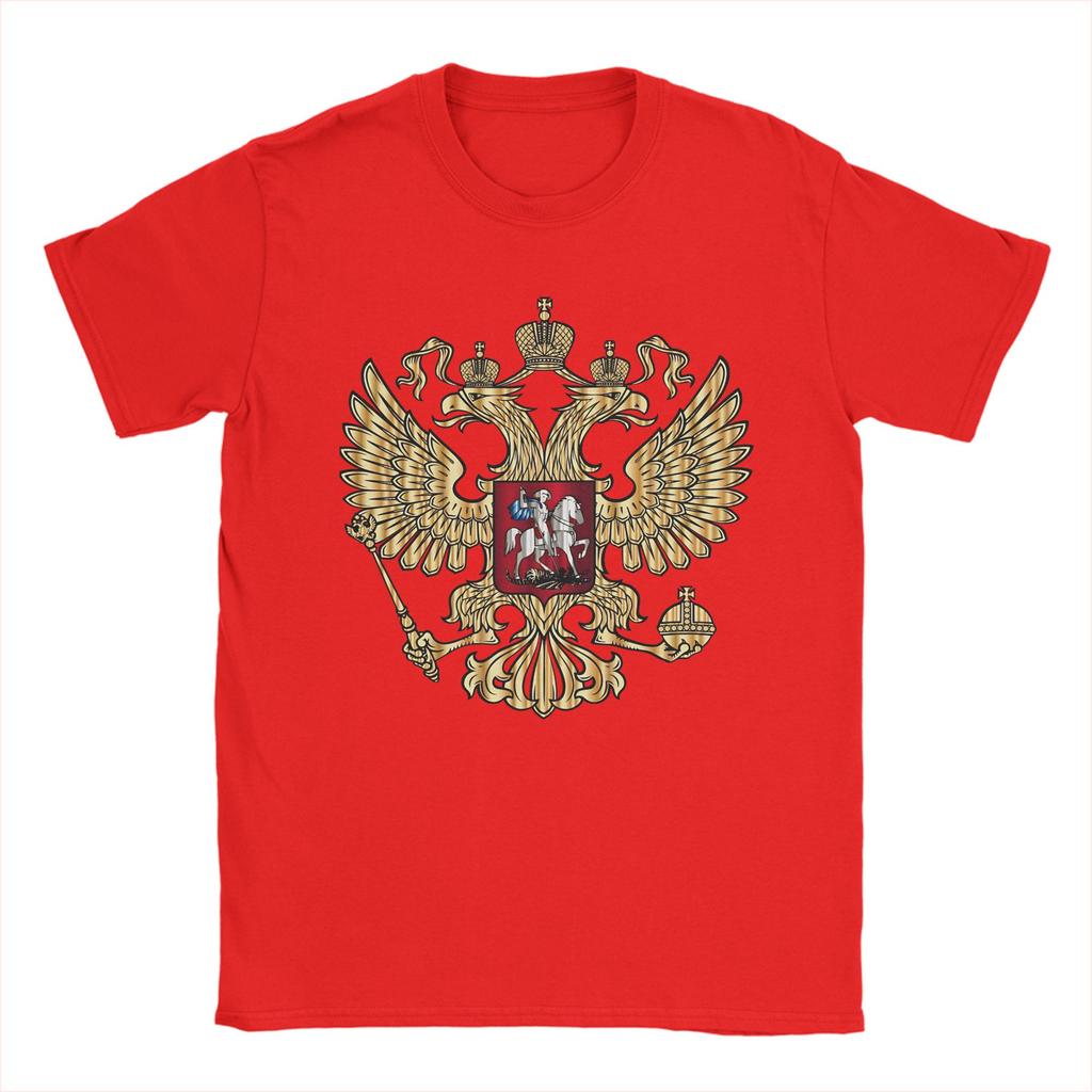 Russian Coat of Arms TShirts Men Russia Emblem Novelty Pure Cotton Tee Shirt Crew Neck Short Sleeve T Shirts Printed Tops