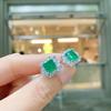 Small Square Emerald Jewelry Set Internet Famous Noblewoman Necklace Pendant Ring Earring Women's
