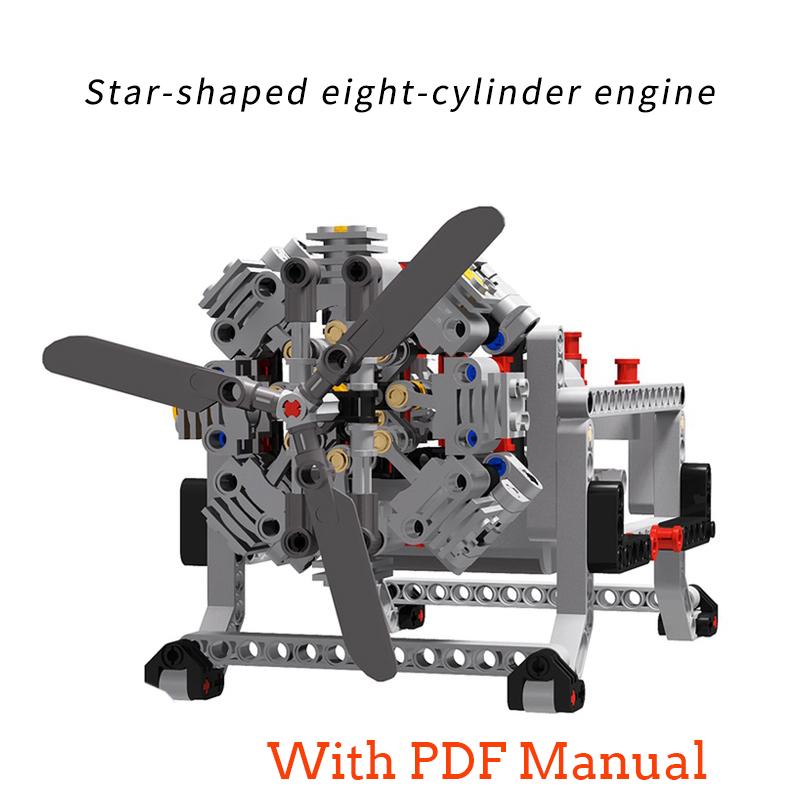 

MOC Creative Electric High-tech Parts Building Blocks Motor 8-cylinder Engine Mechanical Model DIY enlighten Toy for kids gift