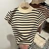 Semi-turtleneck striped wool knitted sweater flying sleeves slim-fitting top small shirt women's 1116 spring and summer short-sleeved bottoming shirt