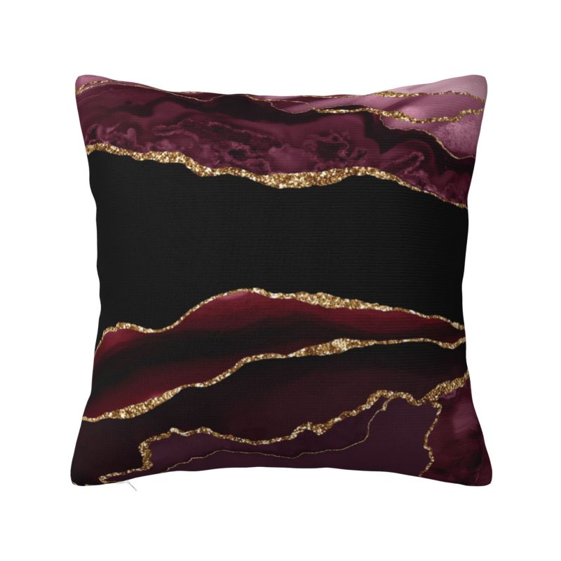 Custom Modern Burgundy Maroon Geode Agate Cushion Cover Velvet Marble Texture Gold Throw Pillow Case Decoration