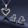 Women Necklace Earrings Set Overlapping Hearts Jewelry Black White Rhinestone And Double Heart Pendant for Parties Weddings Celebrations Love