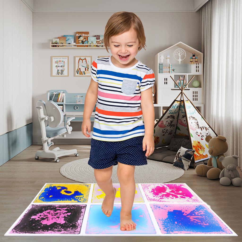 Alfombrillas Sensoriales de Piso Líquido Coloridas para Juego Seguro Alfombra para Gatear Desarrollo Sensorial Táctil Juguete para Bebés Niños