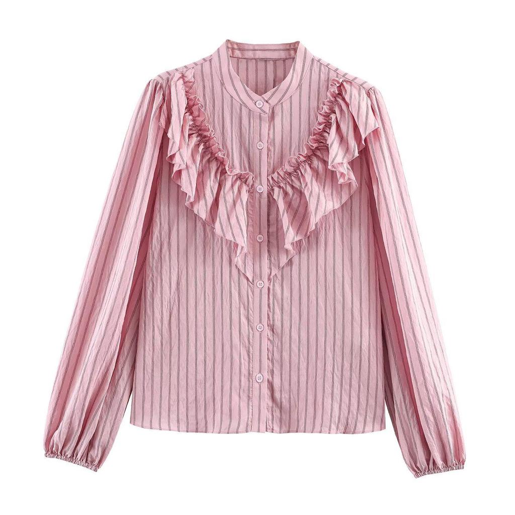 TAOP&ZA Women's Ruffle Stripe Layered Shirt - Spring 2026 Arrival