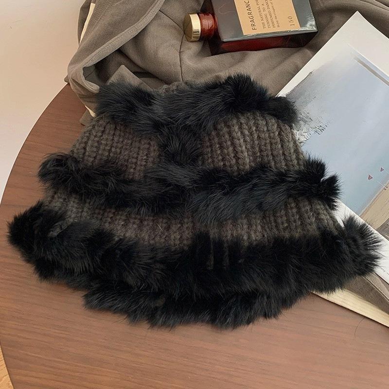 

Вязаная шапка-рыбачка женская меняющаяся маска осенне-зимняя защита ушей теплая шерстяная шапка плюшевая шапка национальная мода шапка с львом M（56-58cm）