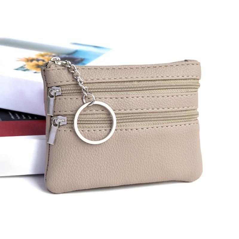 Men Coin Purse Black Pu Leather Double Single Zipper Multi-Function Mobile Phone Coin Purse Fashion Women  Mini Wallet 1pc