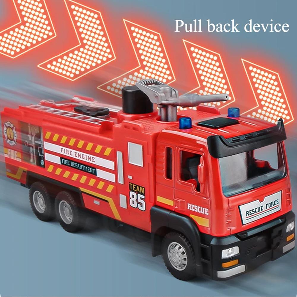 New 1:50 Alloy Fire Truck Die-casting Simulation Water Spraying Car Toy with Lights and Music, Water Spraying Rescue Car Toy