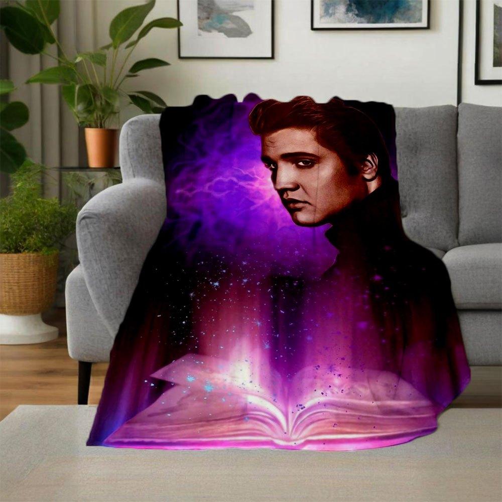 "Elvis Presley: The King of Rock 'n' Roll Art Print"Blanket Flannel Throw Blanket for Sofa, Bed, Travel, Camping, Office, Couch, Chair, And