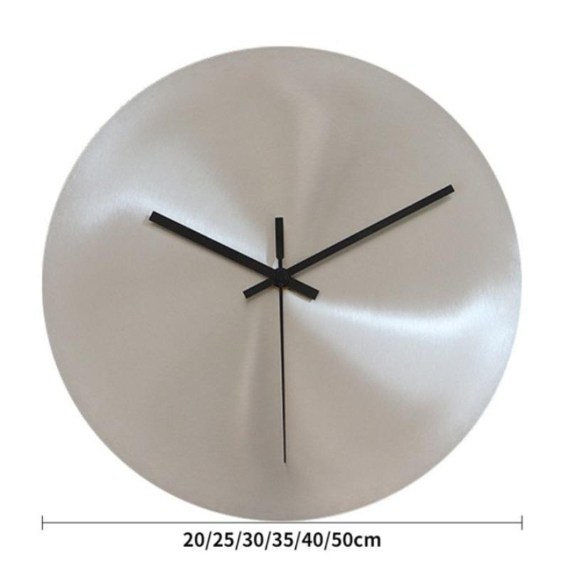 Round Silvery Silent Wall Clocks Industry Numberless Living Room Wall Watch Stainless Steel Panel Modern Simple Home Decor