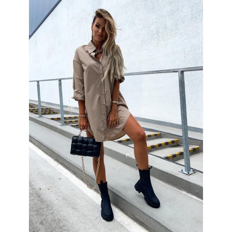 

Осенняя простая блузка, свободная рубашка с длинными рукавами и V-образным вырезом на пуговицах для женщин M хаки