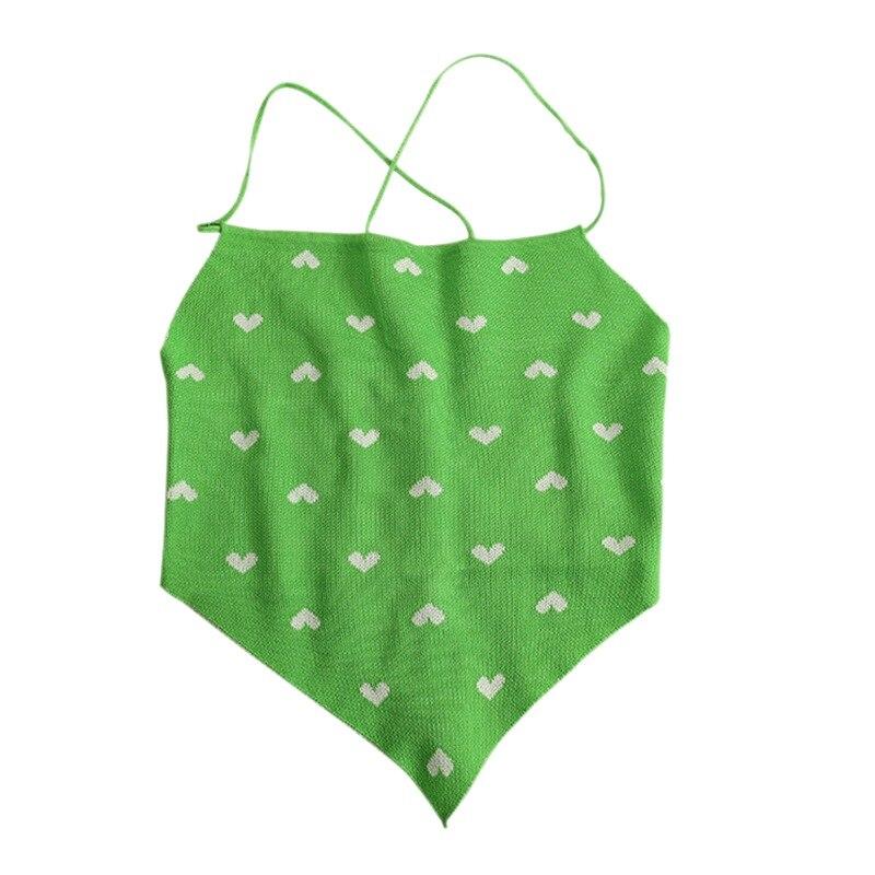 Irregular Tanks Top Heart Print Hanging Neck Straps Top Knitted Camisole For Women