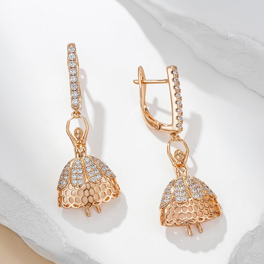 Romantic Ballet Long Dangle Earrings Fashion  Rose Gold Color With Natural Zircon Accessories Women Daily Jewelry