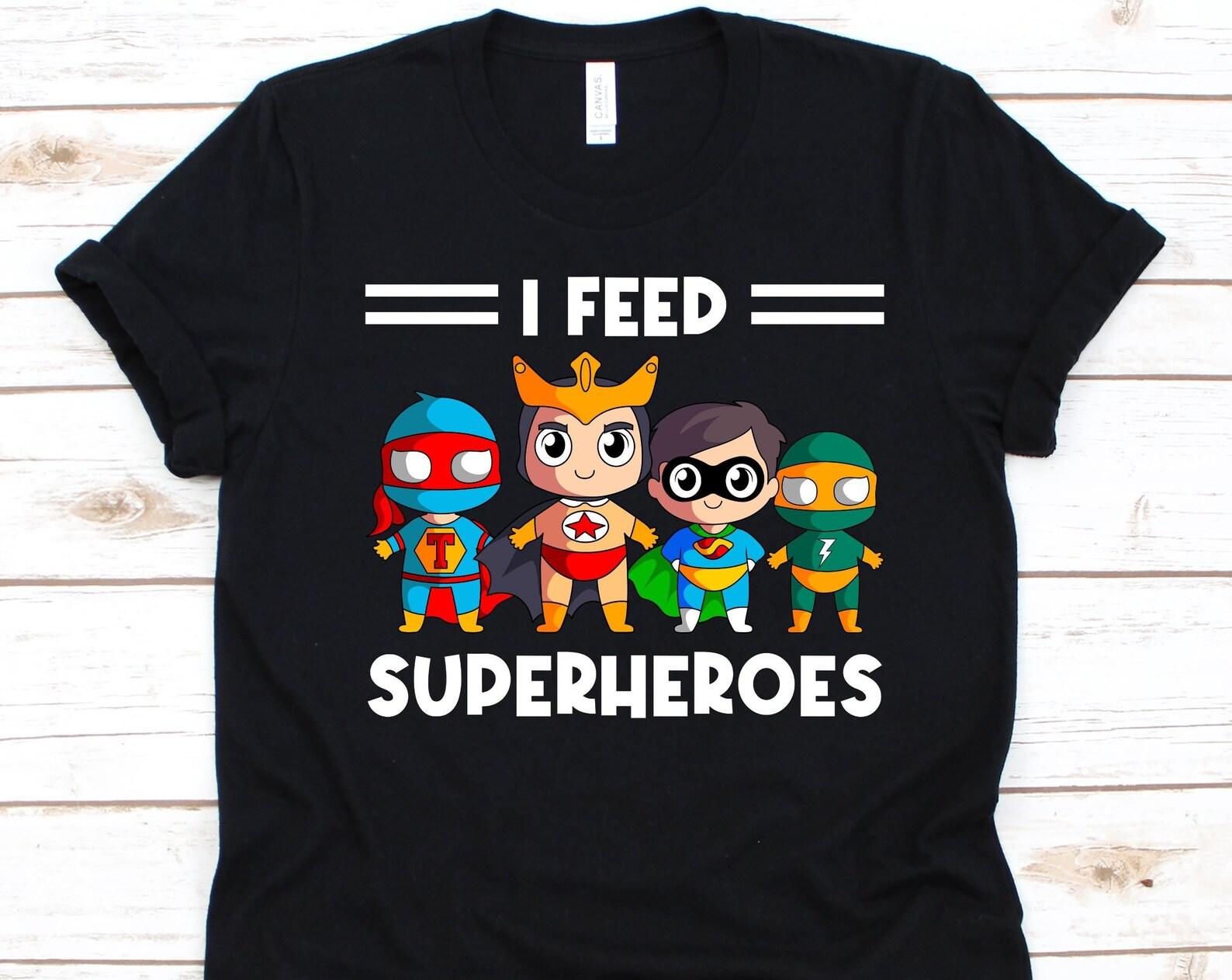 I Feed Superheroes Shirt, Food Services Worker, Gift For Cafeteria Worker, School Cook, Cafeteria, Lunch Lady T-Shirt, Superhero Graphic S