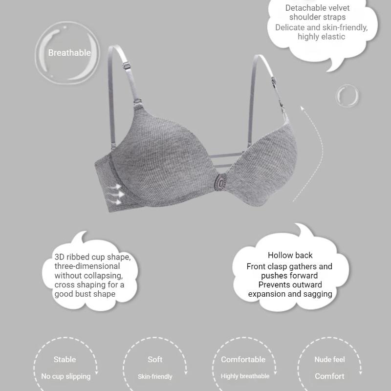 Reggiseno Estivo da Donna Sottile Imbottito Coppa A Push Up Bralette Design con Bottone Frontale Per Studentesse Lingerie Tre Spalline Schiena Vuota