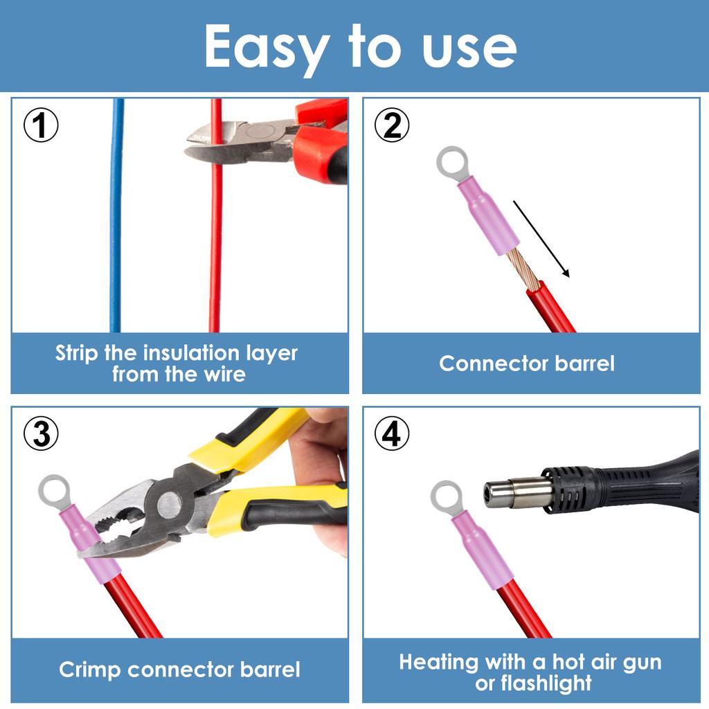 270Pcs Heat Shrink Wire Connectors Electrical Kit Waterproof AWG 12-10 16-14 22-16 Marine Fork Ring Wire Crimp Butt Connectors