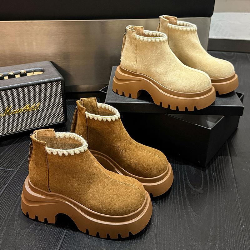 Women's Platform Short Boots 2026 Autumn Winter New Vintage Height Increase Casual Shoes Zipper Comfortable Non Slip Ankle Boots
