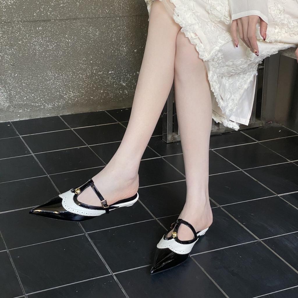 Fashion Cover Toe Female Shoes Low Ladies' Slippers Multicolored Sandals On A Wedge 2025 Pointed PU Mixed Colors Slides Patent Leather F