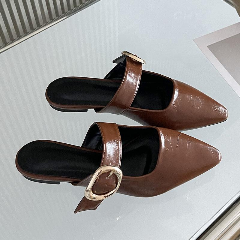 

Мода Большой Размер 43 Обувь Балетки Тапочки Женские Мюли Обувь Мода Металлическая Пряжка Острый Носок Женские Балетки Тапочки Женские Шлепанцы 35 коричневый