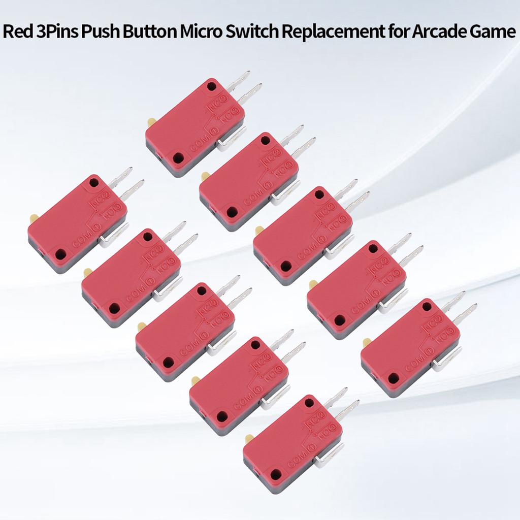 10Pcs Red 3Pins Push Button Micro Switch Replacement for Arcade Game
