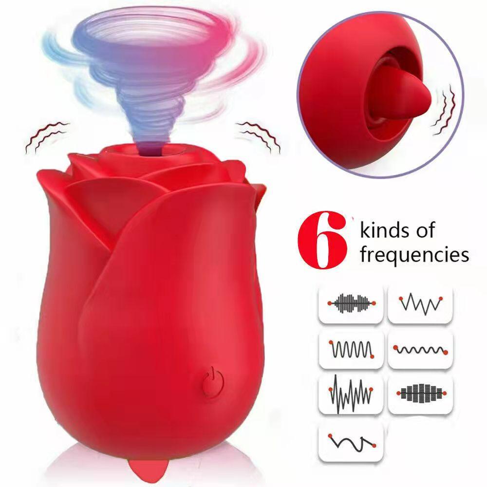 Rose Tongue Licking Vibrator Clitoris Massager Female Masturbation Device with Nipple Sucker Adult Sex Toy
