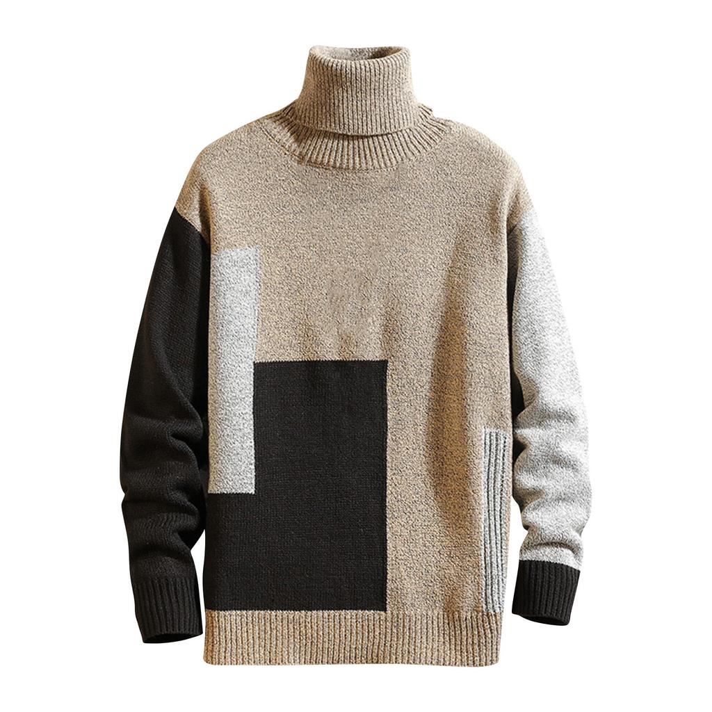 New Japanese New Men's High Collar Pullover Color Matching Sweater