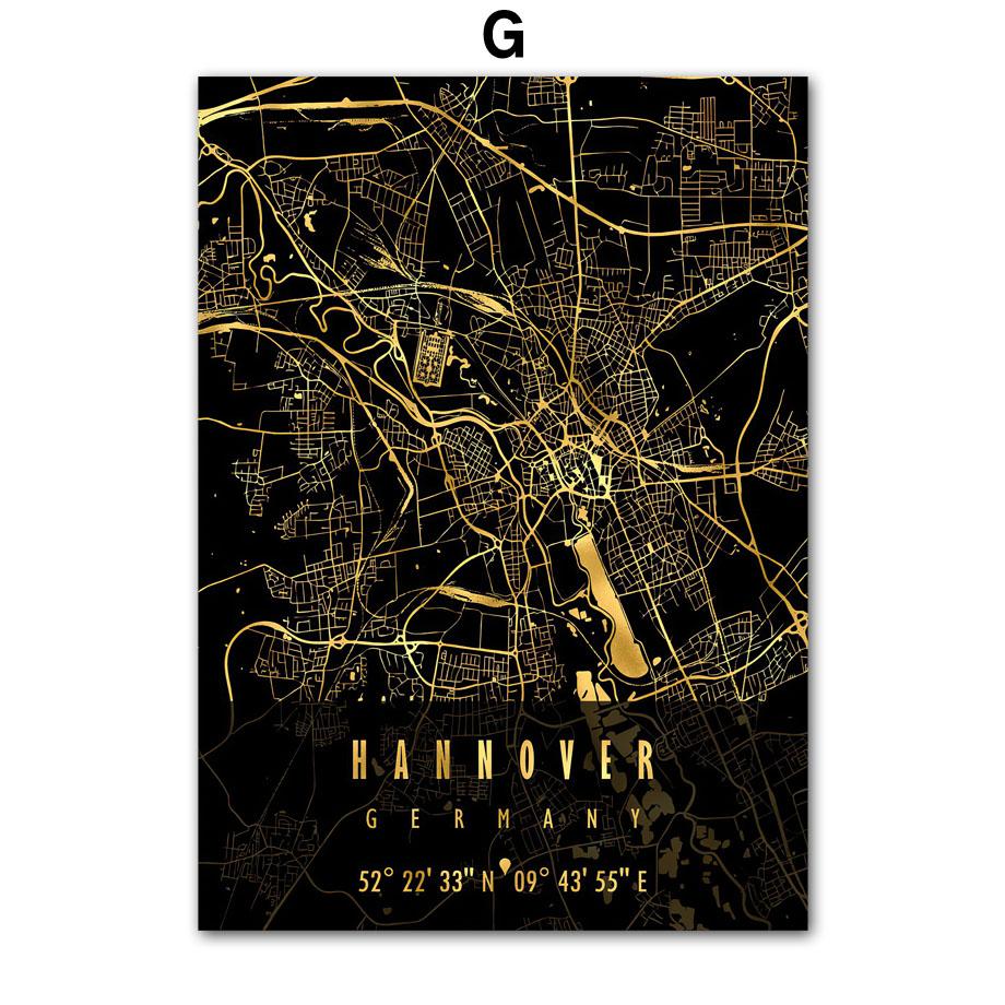 Schwarz Goldene Deutschland Berlin Stadtplan Poster Und Drucke Wand Kunst Leinwand Malerei Dekoration Wandbilder Wohnzimmer Wohnkultur